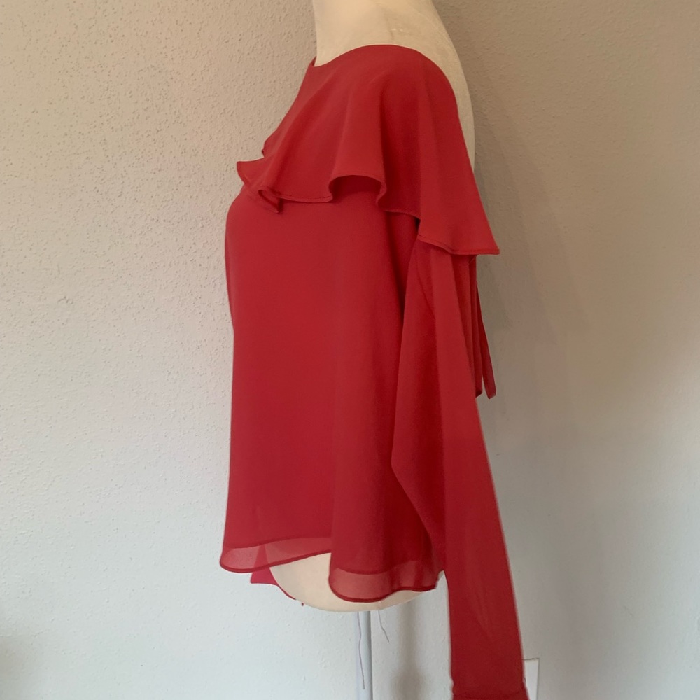 Naked Zebra Red One-Shoulder Ruffle Blouse - Picture 6 of 9